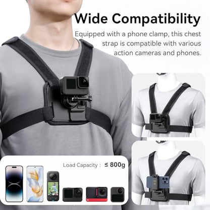 ULANZI Phone Chest and Head Mount Kit for POV Sets - Hands Free Phone Holder Support Vertical Shots, Compatible with iPhone, GoPro Hero, DJI Osmo Action, Insta360, Smartphones