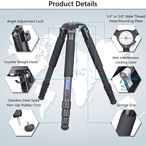Carbon Fiber Tripod Heavy Duty Bowl Tripod ARTCISE AS90C Ultra Stable Carbon Stand with 75mm Bowl and Adapter 10 Layers Carbon Fiber 40mm Leg Tube Max Load 88 Lbs/40kg