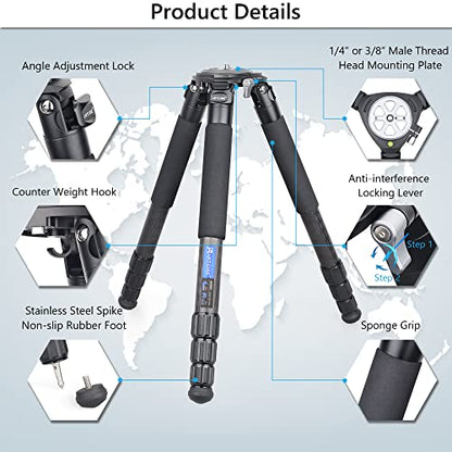 Carbon Fiber Tripod Heavy Duty Bowl Tripod ARTCISE AS90C Ultra Stable Carbon Stand with 75mm Bowl and Adapter 10 Layers Carbon Fiber 40mm Leg Tube Max Load 88 Lbs/40kg