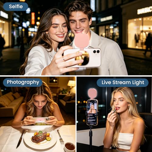 SJZXVZ Magnetic Selfie Light, 3-Mode Phone Light Compatible with Phone Magsa for Selfies/Photography/TikTok/Zoom Calls/Video Conference, Long-Lasting & Rechargeable, CRI97, Pink - color: Pink