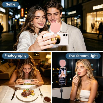 SJZXVZ Magnetic Selfie Light, 3-Mode Phone Light Compatible with Phone Magsa for Selfies/Photography/TikTok/Zoom Calls/Video Conference, Long-Lasting & Rechargeable, CRI97, Pink - color: Pink