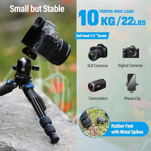 SIRUI AM203 Mini Travel Tripod with 360° B00K Ball Head, Lightweight Aluminum Tripod for Travel and Tabletop Use, Max Load 20lbs/10KG, Folded Height 11.4”, Max Height 16.7” - size: AM-203+B-00K