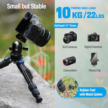 SIRUI AM203 Mini Travel Tripod with 360° B00K Ball Head, Lightweight Aluminum Tripod for Travel and Tabletop Use, Max Load 20lbs/10KG, Folded Height 11.4”, Max Height 16.7” - size: AM-203+B-00K