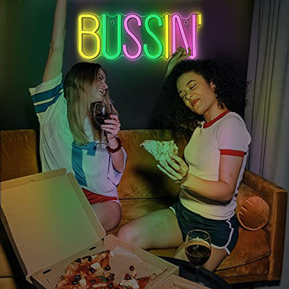 Lumoonosity Bussin Neon Sign - Meme Bussin Led Neon Lights for Gamers/Streamers/Influencers – Cool Trendy Led Signs with On/Off Switch for Wall, Bedroom, Game Room Decor - 16.9 x 6.5-inch - style: BUSSIN MIX