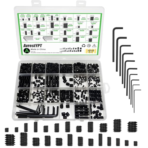 1010 Pcs 25 Size Set Screws Metric & SAE Set Screw Assortment Kit 12.9 Alloy Steel Head Socket for Bathroom Fixture Metric Bolt Assortment for Door Knobs Faucets Plumbing(M3-M8, 1/8"-40 to 5/16"-18) - color: Black-Metric&SAE-1010 Pcs