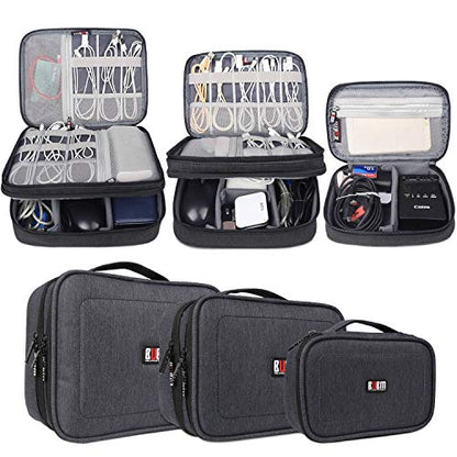 BUBM 3pcs Double Layer Electronic Organizer, Travel Gadgets Bag for Cables, External Flash Drive, Mouse, Memory Card, Power Bank and More, Compact and Multi-purpose, Black | Double Layer Travel Gadgets Carry Bag for Cables, External Flash Drive, Mouse, Me