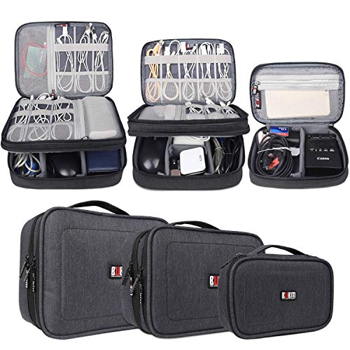 BUBM 3pcs Double Layer Electronic Organizer, Travel Gadgets Bag for Cables, External Flash Drive, Mouse, Memory Card, Power Bank and More, Compact and Multi-purpose, Black | Double Layer Travel Gadgets Carry Bag for Cables, External Flash Drive, Mouse, Me