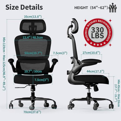 TRALT Office Chair Ergonomic Desk Chair, 330 LBS Home Mesh Office Desk Chairs with Wheels, Comfortable Gaming Chairs (1, Black) - color: Black