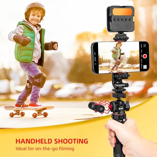 Zeadio Heavy Metal Tripod Kit: 1/4" Screw Adapter Tripod Mount for Travel | Recording | Vlog & Camera | iPhone Vlogging Kit & Camera Stand with 360° Ball Head - style: Dual Cold-shoe Ball Head
