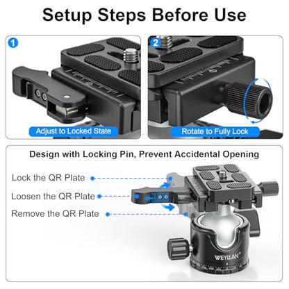 WEYLLAN EH36L Lever Ball Head with Stainless Steel Lock Pin, 36mm Low Profile Heavy Duty Tripod Ball Head Mount with Arca Swiss Quick Release Plate for Tripod Monopod DSLR Camera Camcorder Telescope - size: 36mm Ball