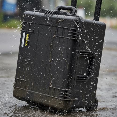 MEIJIA Premium Waterproof Rolling Hard Camera Case,Hard Protective Case with customizable fit foam and wheels,Full Protection with Light&Convenient Design,Elegant Black (24.6"X19.7"X14.4") - size: 24.6"X19.7"X14.4"