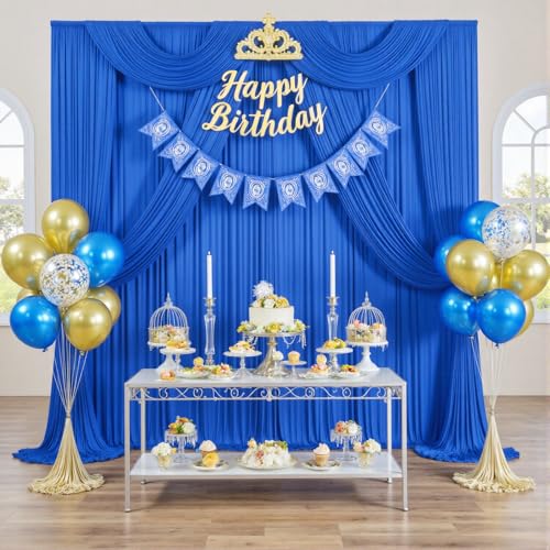 20ftx12ft Wrinkle Free Royal Blue Backdrop Curtain, 4 Panels 12FT Height Royal Blue Wedding Backdrop Drapes, Silky Polyester Back Drop Cloth for Birthday Photography Background Party - color: Royal blue, size: W5' x H12'(4 panels)