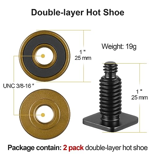 MINIFOCUS Camera Hot Shoe Mount Adapter, Double Nut with 1/4" and 3/8" Aluminum Alloy Tripod Screw Flash Shoe Mount for LED Monitors, Microphone, DSLR Field Monitor (Pack of 2)