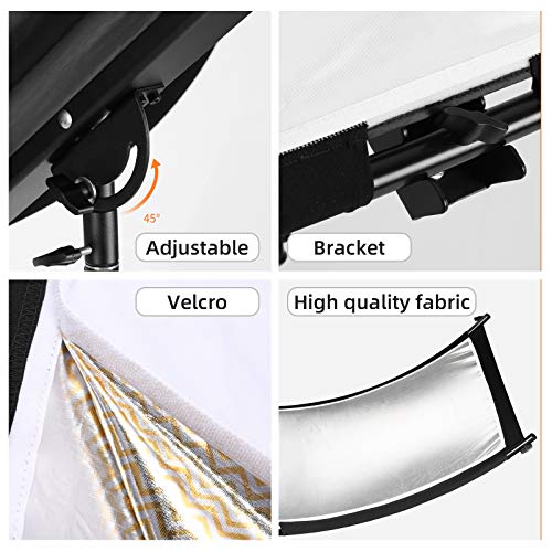 Curved Reflector, 71x24 Clamshell Light Reflector Kit with 4-in-1 Fabric (Silver/Gold/White/Black) & 28" Desktop Light Stand, Storage Bag, U-Shape Arclight for Portrait, Studio Photography