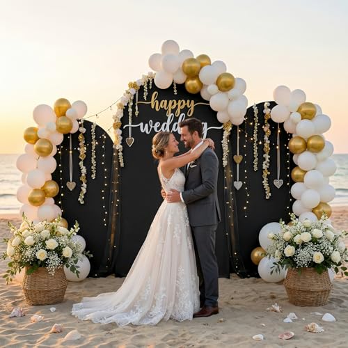 Toolterritary Set of 3 Metal Arch Backdrop Stand with Cover Set, (8FT, 7.2FT, 6.6FT Wedding Arch and Cover Set), Backdrop Arch for Party, Baby Shower, Birthday, and Graduation Ceremony - color: Black, size: 8ft+7.2ft+6.6ft