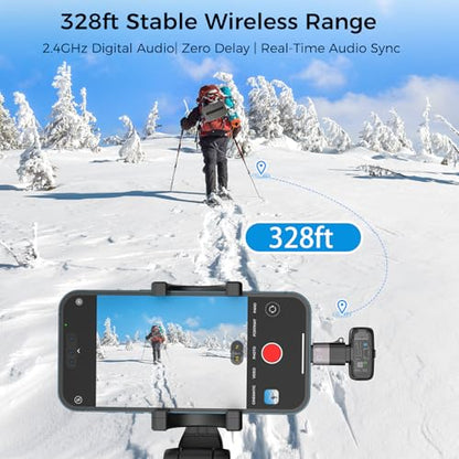 ZealSound Mini Wireless Lavalier Microphone for iPhone iPad Android, Dual Channel Wireless Mics with Noise Cancellation, Mute & Volume Control, 33H Battery Case, USB-C & Lightning Plug & Play, Black - color: Black