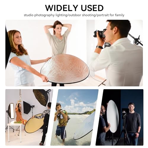 UTEBIT 43"/110cm Photography Reflector with Stand & Clamp | 5-in-1 Multi Disc Translucent/Silver/Gold/White/Black Photography Reflector Collapsible Light Reflector for Studio Outdoor - size: 43 inch
