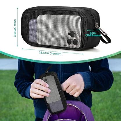 Breathable Mesh Nylon Travel Organizer - Portable Cable pouch & Tool Case for Laptop Charger, Mouse, Power Bank, USB Cords, Adapters, Small Tools. Compact & Lightweight. Black