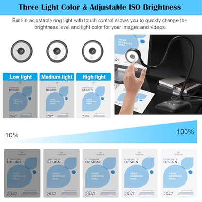 Document Camera for Teachers, Doc Camera, USB Visualizer with LED Light, Auto Focus, Image Invert, Fold, For Mac OS, Windows, Chromebook