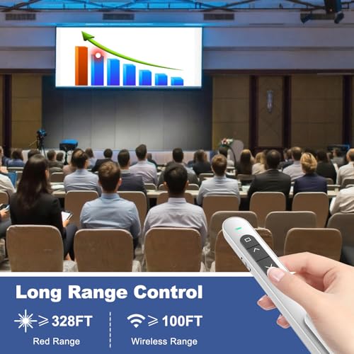 QUI Presentation Clicker with Volume Control, 2.4GHz USB Wireless Presenter Remote, PowerPoint Clicker Slide Advancer Compatible with Mac, Windows, Google Slides, Keynote - color: White, size: L