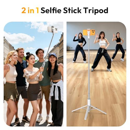 Ulanzi MT86 60" 4 Legs Phone Tripod, for iPhone Android Selfie Stick Stand | Auto-Open Anti-Slip Base Aluminum Stand with Cold Shoe Bluetooth Controller, Lightweight for vlog TikTok Live Stream Travel - color: White
