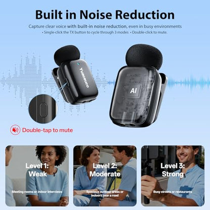 Mini Wireless Lavalier Microphone for iPhone ipad Android, Noise Reduction and Mute, 33h Charging Case, Plug & Play, 131FT Range, Mini Lapel Mic for Video Recording, Vlogging, YouTube