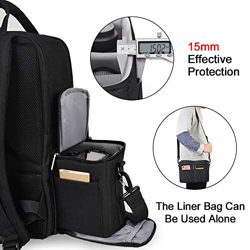 CADeN DSLR Camera Backpack Bag Waterproof Anti Theft with 15.6 inch Laptop Compartment, USB Charging Port, Tripod Holder, Rain Cover, Inner Case, Compatible for Sony Canon Nikon Olympus Black - color: L5 Generation 3 Black