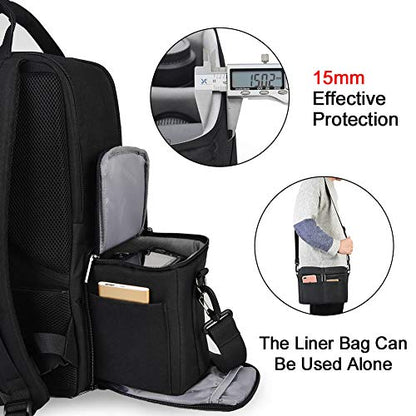 CADeN DSLR Camera Backpack Bag Waterproof Anti Theft with 15.6 inch Laptop Compartment, USB Charging Port, Tripod Holder, Rain Cover, Inner Case, Compatible for Sony Canon Nikon Olympus Black - color: L5 Generation 3 Black
