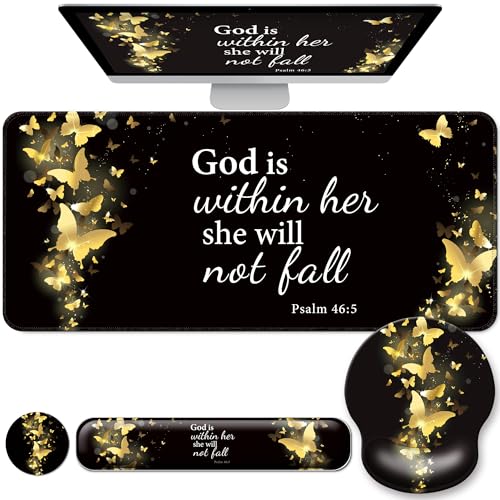 Desk Mat Set + Keyboard and Mouse Pad with Wrist Rest Support,4-in-1 Large Mousepad Computer Mats for Desktop Home & Office-Golden Butterflies - color: D2-Golden Butterflies