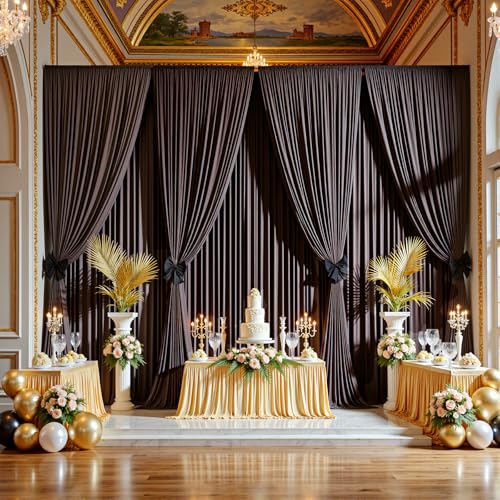 20ftx12ft Brown Backdrop Curtains for Wedding-Wrinkle Free Backdrops Curtain Drapes Fabric Decorations Photo Back Drop Cloth for Baby Shower Photography Stage Reception 4Panels 12ft(H) x 5ft(W) - color: Brown, size: W5' x H12'(4 panels)