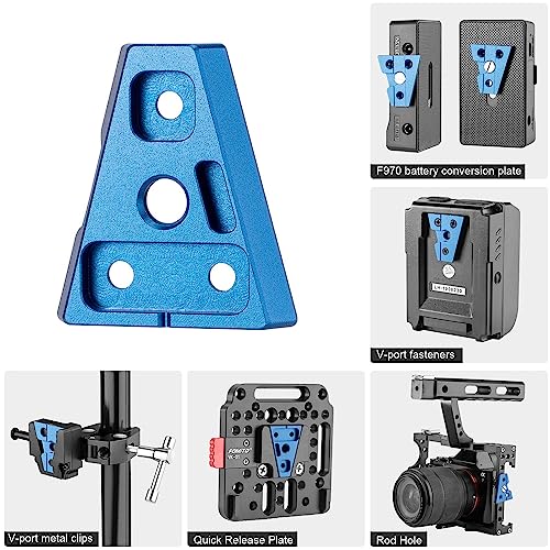 Fomito V-Lock Triangle Plate, Metal Alloy, Compatible with F970 Battery and V-Port Batteries, Includes Mounting Screws, Blue（Two-piece Set） - color: Blue, size: VK-V