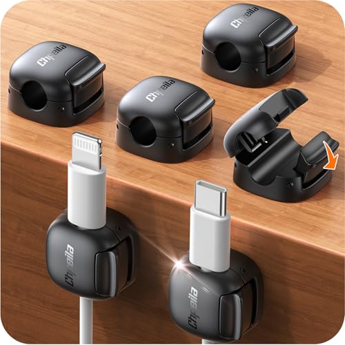 6Pack Cord Organizer, Chfeila Spring Cable Clips [1s Lock] Cable Management, Cute Cord Holder for Nightstand Home Office Desk Accessories Women Men,Girls Guys College Dorm Room Essentials Decor, Black - color: Black-6Pack