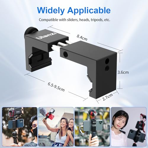 ULANZI ST-02S Aluminum Phone Tripod Mount w Cold Shoe Mount, Support Vertical and Horizontal, Universal Metal Adjustable Clamp for iPhone 12 11 Pro Xs X Max 8 7 Plus Samsung Android Smartphones - color: Black