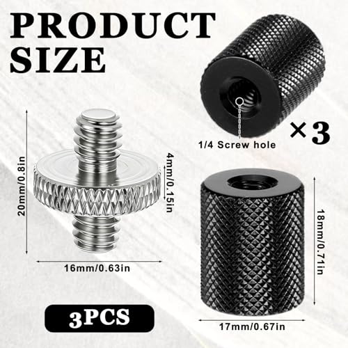 6 Pack 1/4" to 1/4" Threaded Tripod Screw Adapter, Double Sided Standard Mounting Thread Converter Monopod ShoulderRig Tripod Screw Adapter, Female Adapters Set for Camera Cage Mount Light Stand
