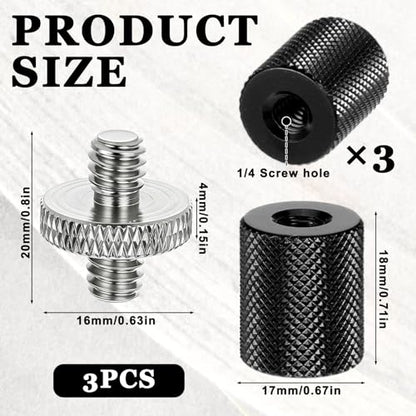 6 Pack 1/4" to 1/4" Threaded Tripod Screw Adapter, Double Sided Standard Mounting Thread Converter Monopod ShoulderRig Tripod Screw Adapter, Female Adapters Set for Camera Cage Mount Light Stand