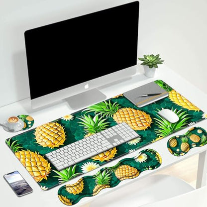 4 in 1 Ergonomic Keyboard Wrist Rest & Mouse Pad Wrist Rest Set, Large XXL Gaming Desk Mat 31.5"x 11.8" with Non-Slip Base, Memory Foam for Home Office Study Gaming, Pineapple - color: Pineapple