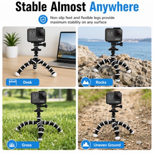 Acuvar 10" Flexible Octopus Tripod for GoPro, DJI Osmo Action & Action Cameras, Bendable Mini Tripod with Action Camera Mount, Quick Release Plate & 360° Ball Head - style: Tripod + Adapter for GoPro