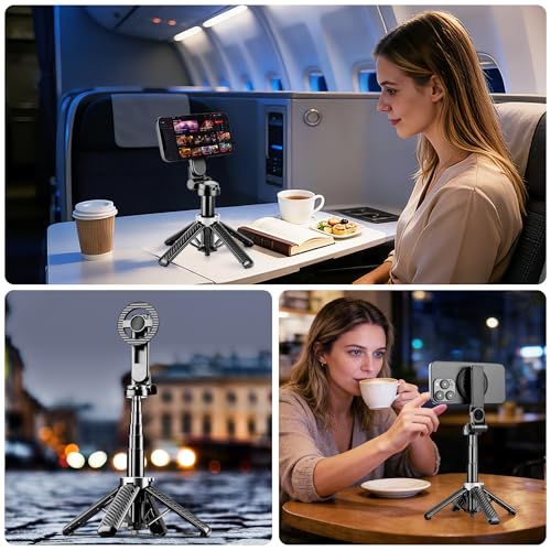 4-in-1 Multifunctional Magnetic Phone Tripod, Portable Selfie Stick for iPhone & Android with Detachable Remote and Metal Ring, Magnetic Tripod Extendable Length 4.33" - 16" - size: 16inch