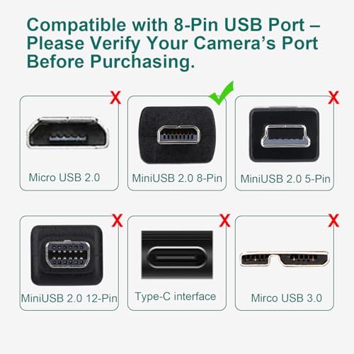 Camera Charger Cable Cord for Casio Exilim EX-H60 EX-ZS220 EX-N50 QV-R200, 8-Pin Data Transfer Cable Replacement for Casio EMC-5U 5FT - style: For Casio 8 PIN