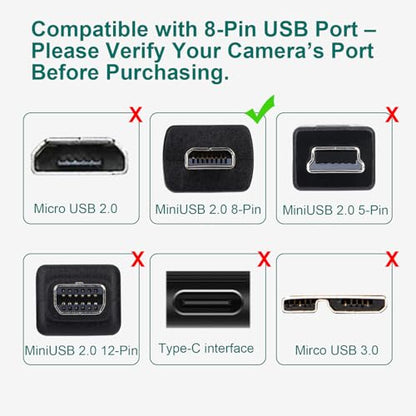 Camera Charger Cable Cord for Casio Exilim EX-H60 EX-ZS220 EX-N50 QV-R200, 8-Pin Data Transfer Cable Replacement for Casio EMC-5U 5FT - style: For Casio 8 PIN