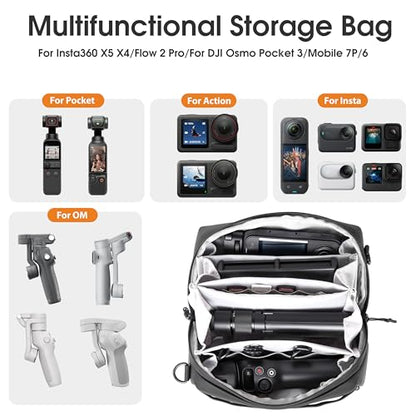 STARTRC VCR Carrying Travel Case for Insta 360 Luna Ultra Bag Accessories | Go Ultra X5 X4 Air Organizer Multilayer Storage Large Soft For DJI Osmo 360 Mobile8 7P Pocket 4 3 with Shoulder Strap