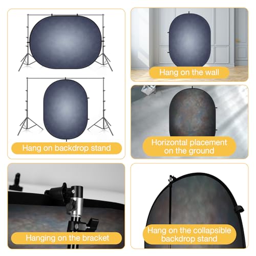 Kate 5x6.5ft(1.5x2m) Dark Grey Collapsible Backdrop Texture Folding Double Sided Pop up Backdrops for Photoshoot, Home Video Conference