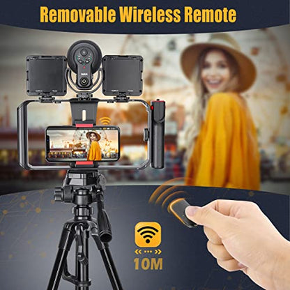 Zeadio Smartphone Video Rig, Phone Stabilizer Grip with a Detachable Side Handle, Universal Video Recording Cage, Compatible with All Smartphones for Vlogging Filmmaking Live Streaming - style: Basic Version