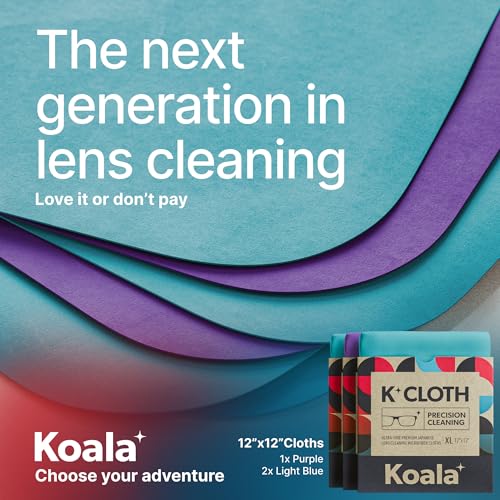 Koala Lens Cleaning Cloth | Japanese Microfiber | Glasses Cleaning Cloths | Eyeglass Lens Cleaner | Eyeglasses, Camera, VR/AR Headset, and Screen Cleaner | Blue & Purple (Pack of 3) - color: Purple / Blue, size: 3 Pack (XL)