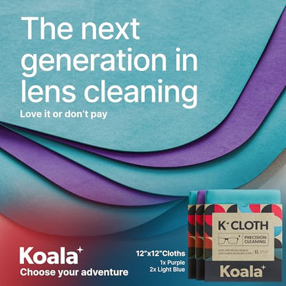 Koala Lens Cleaning Cloth | Japanese Microfiber | Glasses Cleaning Cloths | Eyeglass Lens Cleaner | Eyeglasses, Camera, VR/AR Headset, and Screen Cleaner | Blue & Purple (Pack of 3) - color: Purple / Blue, size: 3 Pack (XL)