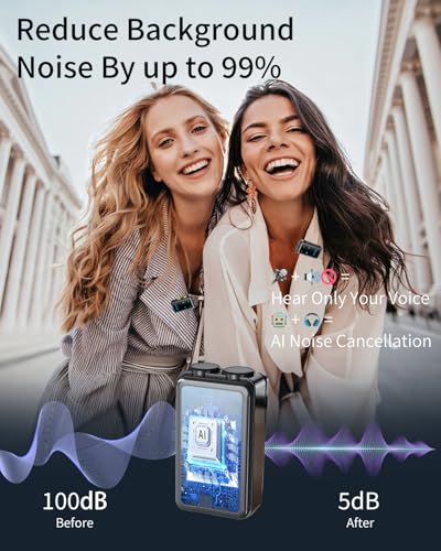 Wireless Lavalier Microphone for iPhone:JXJXQU Mic with Smart Noise Reduction/Reverb Effect/30H+ Battery Mini Design Suitable for Podcast/Vlogging/Video Recording - Compatible with iOS/Android Phones - size: 2T2R Black Mic for iOS/Android