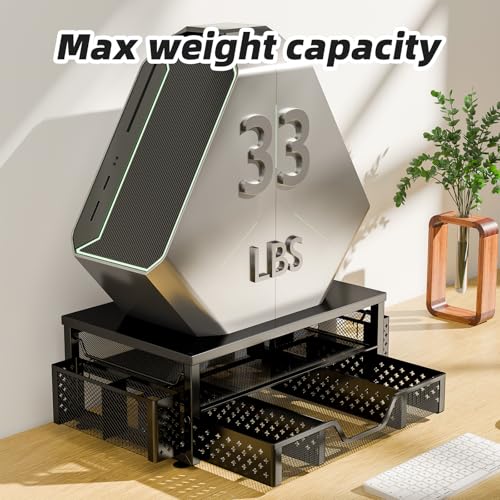 Simple Trending 2-Tier Monitor Stand Riser, Drawer & 2 Pen Holders, Black | Sturdy Material - size: 16"W x 10"D x 5.8"H