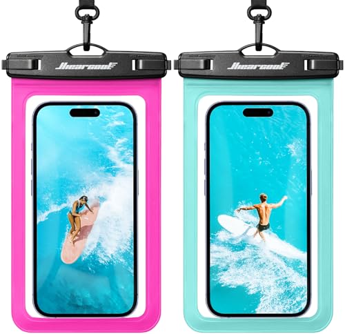 Hiearcool Waterproof Phone Pouch,Waterproof Phone Case for iPhone 17 16 15 14 13 Pro Max,IPX8 Phone Waterproof Pouch for Beach Cruise Ship Travel Essentials Green&Bright Red-2Pack - color: Green&Bright Red