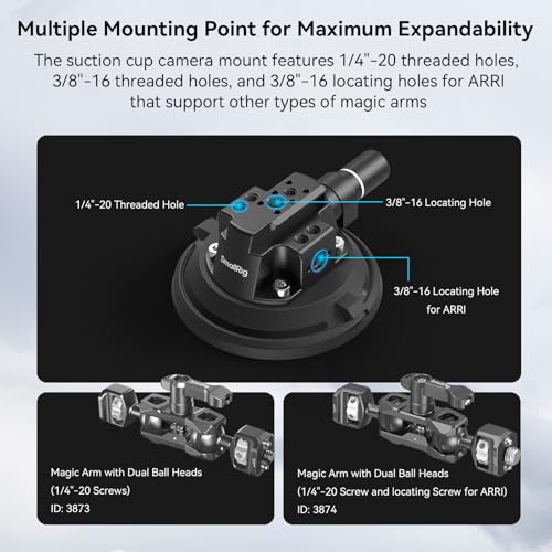 SMALLRIG 4" Camera Suction Mount with Ball Head Magic Arm, Car Mount for Lightweight Camera/Action Camera/Phone, Air Pump Vacuum Suction Cup, Max Load 3kg/6.6 Pound - 4236