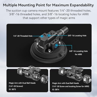 SMALLRIG 4" Camera Suction Mount with Ball Head Magic Arm, Car Mount for Lightweight Camera/Action Camera/Phone, Air Pump Vacuum Suction Cup, Max Load 3kg/6.6 Pound - 4236